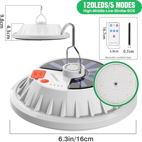 Solar Camping Lantern with Remote, Waterproof Hanging Tent Light