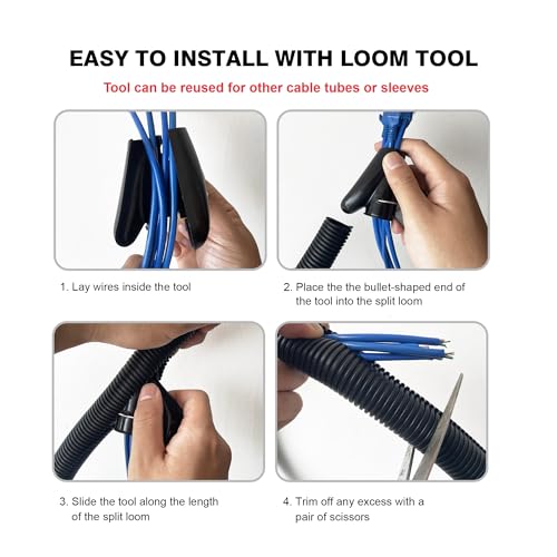25FT - 1/4 Inch Split Wire Loom with Installation Tool - Black - size: 1/4"-25ft