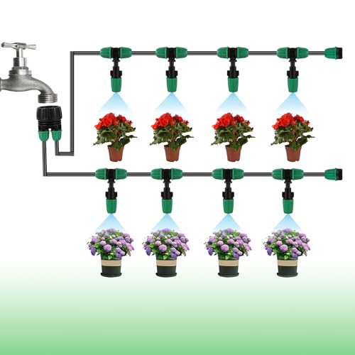 Misting Cooling System Greenhouse Misting System Automatic Garden Watering System Lock Barbed Drip Irrigation System with 1/4 inch Irrigation Tubing Mister for Patio Greenhouse Garden,Lawn. - size: Medium Drip Irrigation Kit