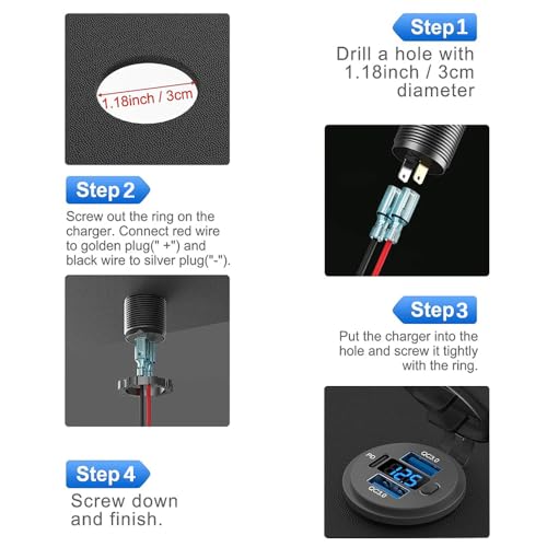 12V USB C Outlet 66W PD+QC Fast Charger Switch Voltmeter for Car Boat - size: Dual QC3.0+PD