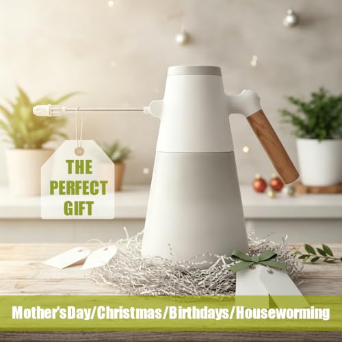 1.4L Electric Spray misting Bottle,Water Sprayer in Lawn and Garden, Outdoor Plants,Cleaning,Weeding; 180° Adjustable Long Nozzle; 2 Spray Modes; Battery Powered; Wood-Grain Handle