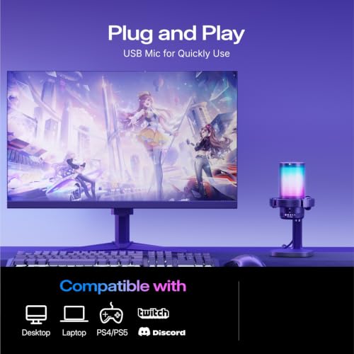 MAONO DGM20 USB Gaming Microphone for PC with Clear Voice & RGB Lighting - color: Black
