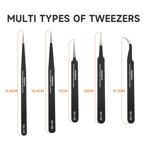TOWOT Precision Tweezers, Pointed Tweezers for Electronics, Anti-static Stainless Steel Long Tweezers for Crafts, Soldering, Welding, and Jewelry Making Industrial Tweezers - style: Fine Tip Straight LONG(135mm)