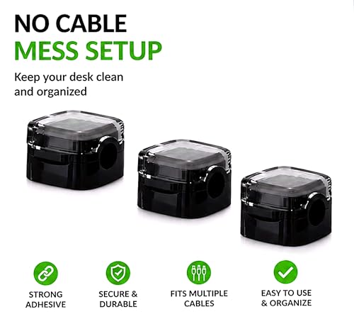 Cable Clips for Desk 6 Pack, Self Adhesive Cable Organizer, Cord Holder for Charging Cables, USB Cables, Earphones & Computer Wires, Wire Management Clips for Home, Office & Car, Black