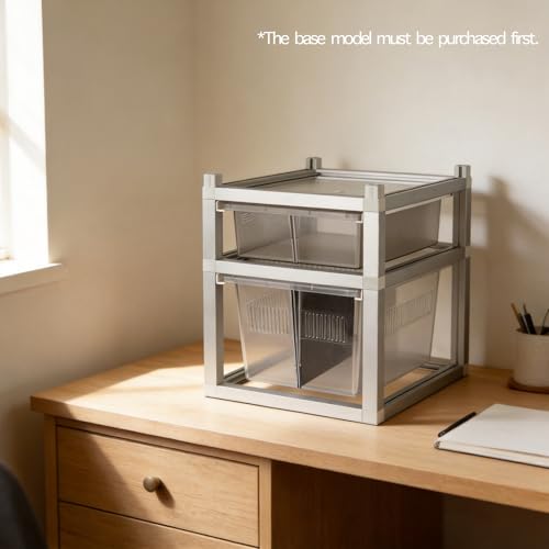 Stackable Reptile Rack Expansion Unit, 13x10x4 Inch Drawer Bin Habitat with Bin and Ventilated Lid, Modular Reptile Rack for Geckos, Snakes and Ground Reptiles – Stackable with 13x10x8 System - size: 13x10x4-add
