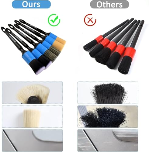 MVEQRRN 6pcs Car Detailing Brush Set,Boars Hair Detail Brushes(Blue) - color: 6pcs blue car detailing brush