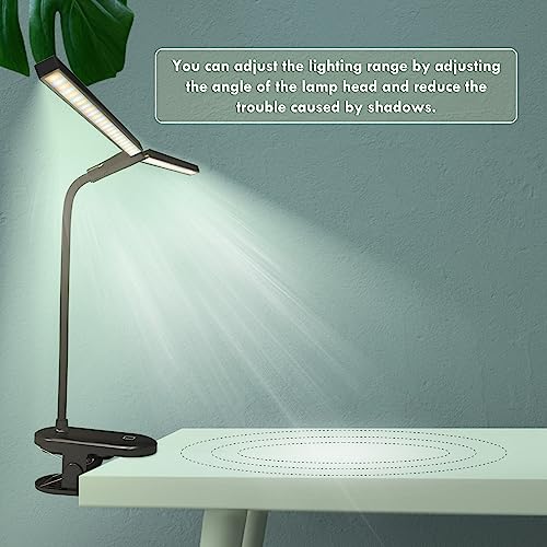 LED Reading Light with Clip, Desk Lamp 48 LEDs 2600mAh Battery USB Rechargeable Book Lights Stepless Adjustable Brightness Eye Protection Table Lamps for Bed Headboard, Home, Office - Black - color: Black