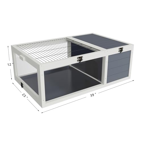 39.5"Wood Tortoise House Indoor Turtle Habitat Reptile Cage for Small Animals Lizards, Geckos, with 2 Removable Waterproof Tray