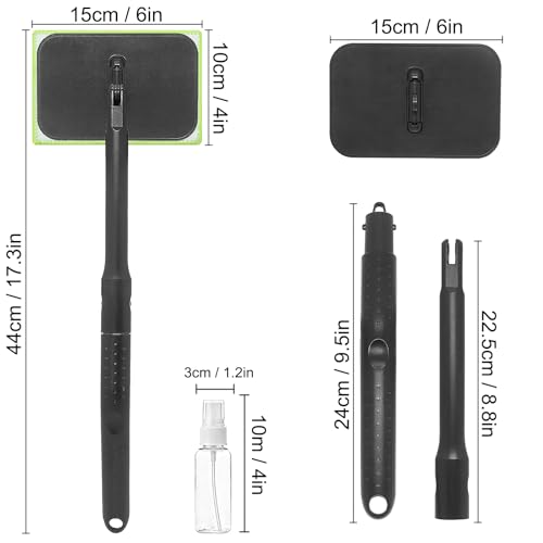 Windshield Cleaner Tool with 6 Reusable Magic Fiber Pads & Spray Bottle