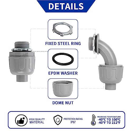 (1/2" Dia * 100 Feet) Yariwiz Flexible Electrical Conduit Liquid Tight PVC Conduit Kit with 5 PCS Coupling, 3 PCS Elbow and 10 PCS Strap, Sealtight Seal Flex Liquidtight Wire Outdoor Non Metallic Grey - style: 1/2"-100ft Kit-Grey