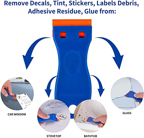 Plastic Razor Blade Scraper, Scraper Tool with 20 PCS Plastic Razor Blades for Removing Labels Adhesive Decals Sticker from Windows Glass (Blue) - color: Blue-1pcs