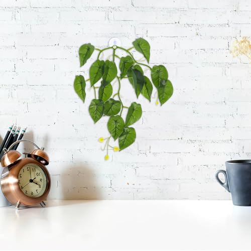 Hemoton Artificial Reptile Tank Plants with Suction Cup, Climbing Terrarium Vines for Turtle Habitat and Lizard Tank Decor, Realistic Hanging Artificial Plants for Reptile Terrarium
