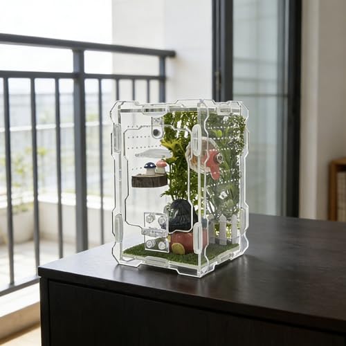 Jumping Spider Enclosure Kit - Acrylic Habitat with Magnetic Lock & Feeding Port - 5.1x3.1x3.1 inch Ventilated Terrarium for Small Pets, Jumping Spiders, Tarantula Slings, Beetles - size: 5.1 x 3.1 x 3.1 inches
