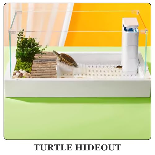Healifty Wooden Turtle Hideout and Reptile Climbing Platform Habitat Hide Hut with DIY Terrace Design for Tortoises and Lizards Terrarium Decor