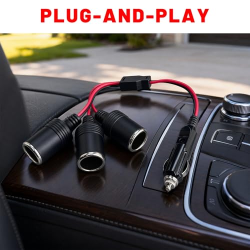 Car Cigarette Lighter Splitter, 12V 24V 1 to 3 Auto Power Charger Port with Indicator Light & 15A Fuse, 3-Socket Cigarette Lighter Adapter Extension Cable for Most Cars - color: 1 to 3