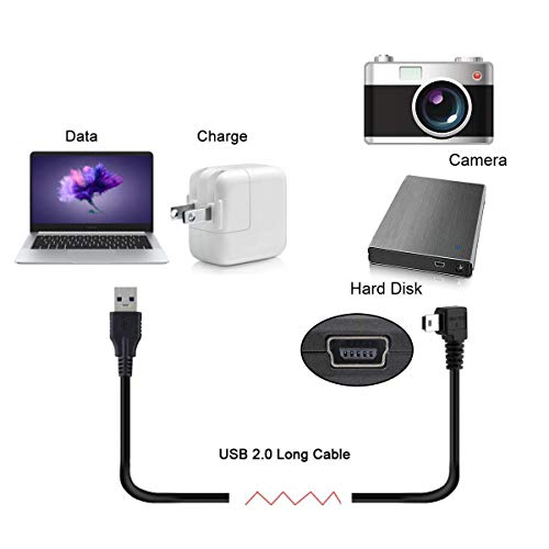 chenyang Mini USB Cable USB 2.0 Male to Mini USB 5 Pin Male 90 Degree Left Angled Charging Data Transfer Extension Cable 5.0M for Dash Cam/GPS/Microphone - color: Left Angled, size: 5.0M