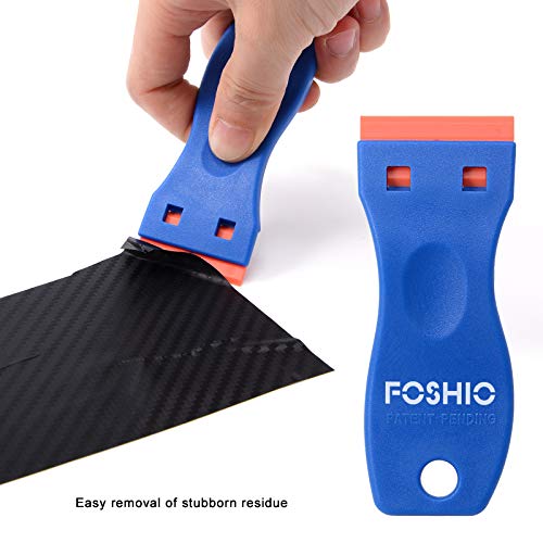 FOSHIO Plastic Razor Blade Scraper Include 2PCS Scraper Tool and 100PCS Blades for Gasket Remover, Labels Decal and Adhesive Remover for Windows and Glass - color: Blue