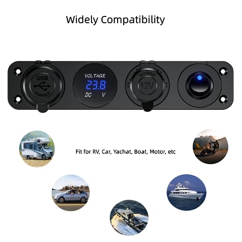 Kewig 4 in 1 Marine Switch Panel,12V 36W Dual USB Charger Socket