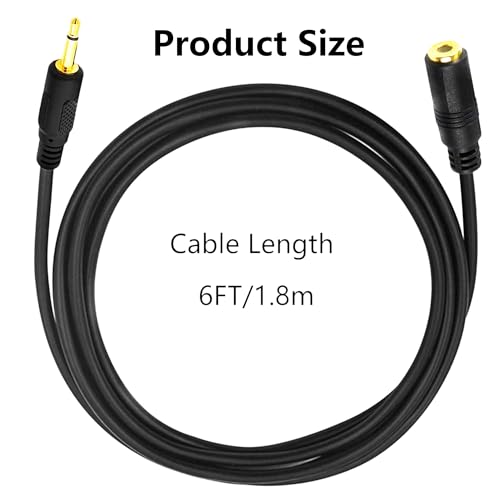1/8" 3.5mm Mono Mini Audio Connector Male to Female Cable 6Ft