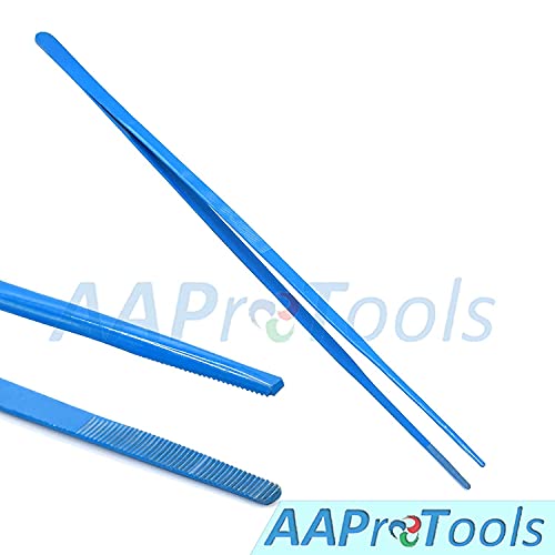 24 Inch Blue Straight Aquarium Tweezers Stainless Steel Tweezer with Blue Protection Coating Against Rust Long Reptiles Feeding Tongs for Aquatic Plants Lizards Spider Snakes