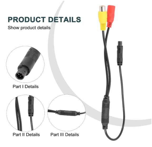 4-Pin Male Backup Reverse Camera Car Universal to CVBS RCA Female Connector Signal Power Adapter Wire Harness Audio Cables