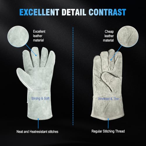 Long Welding Gloves 23.6 Inches 932℉,Heat/Fire Resistant Leather For Mig, Tig, Stick, Forge, BBQ, Grill, Fireplace - color: 14in White