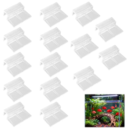 15 Pcs Rimless Aquarium Lid Clips for 11-12mm Glass, Clear Acrylic Aquarium Cover Support Clamps for Fish Tank Lid Holder, Plastic Tank Top Clips for Glass Canopy or Piscine Hoods and Covers