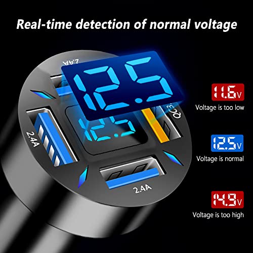 4-in-1 Car Charger 66W Super Fast Charging with USB 2.4A&QC 3.0(Voltmeter&LED Lights) Universal Quick Charge for 12-24V Car Cigarette Lighter Plug(Black-QC/2.4A) - color: Black-QC/2.4A