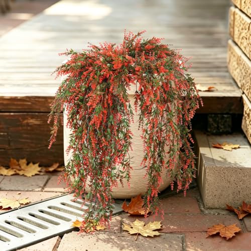 RECUTMS 4 Pcs Artificial Fall Lavender Hanging Plants 30.3 Inch, Fake Fall Baskets UV Resistant Plastic Greenery for Outdoor Home Room Farmhouse Front Porch Wedding Party Thanksgiving Day Indoor Decor | Fake Fall Baskets, UV Resistant Plastic Greenery, Ou