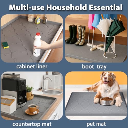 SIKADEER Waterproof Under Sink Mat 25" x 22" Silicone Mat Cabinet Protector - color: Gray, size: 25"W x 22"L