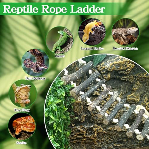 VCEPJH Reptile Climbing Bridge 39 in Long Bearded Dragon Wooden Ladder for Terrarium Crested Gecko Tank Accessories Toys Suit for Lizard Ball Pythons Tree Frog Snake Leopard Gecko - size: L-39in