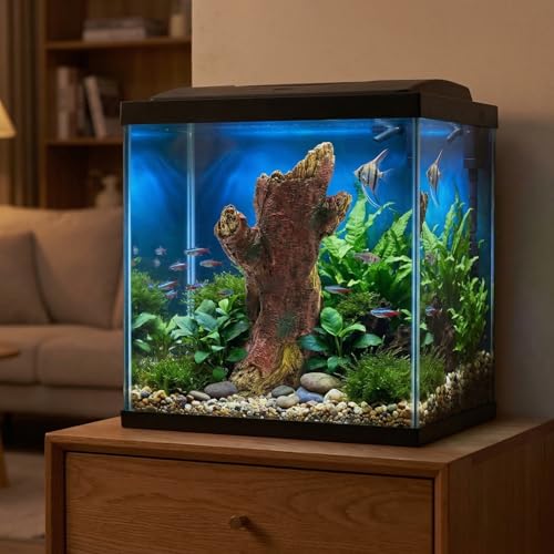DECHOUS Aquarium Decor Resin Hollow Tree Trunk, Fish Tank Hideout Cave Simulation Driftwood Root Terrarium Accessories for Betta Fish, Shrimps, Reptiles Amphibians