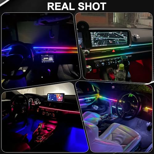 Dreamcolor Acrylic Interior Car LED Strip Lights, 6 in 1 Ambient Lighting Kit with Wireless APP, Dynamic Chasing Music Sync Fiber Optic Lights with DIY Mode, Car Inside Lighting Accessories
