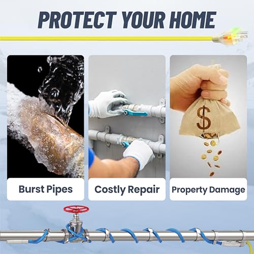 6 Ft Upgraded Dual-Indicators Heat Tape for Water Pipes, YeloDeer Self-Regulating Heat Trace with Thermostat, Heating Cable with Extra End Seals for Metal and Plastic Pipes 120V - style: 6-feet