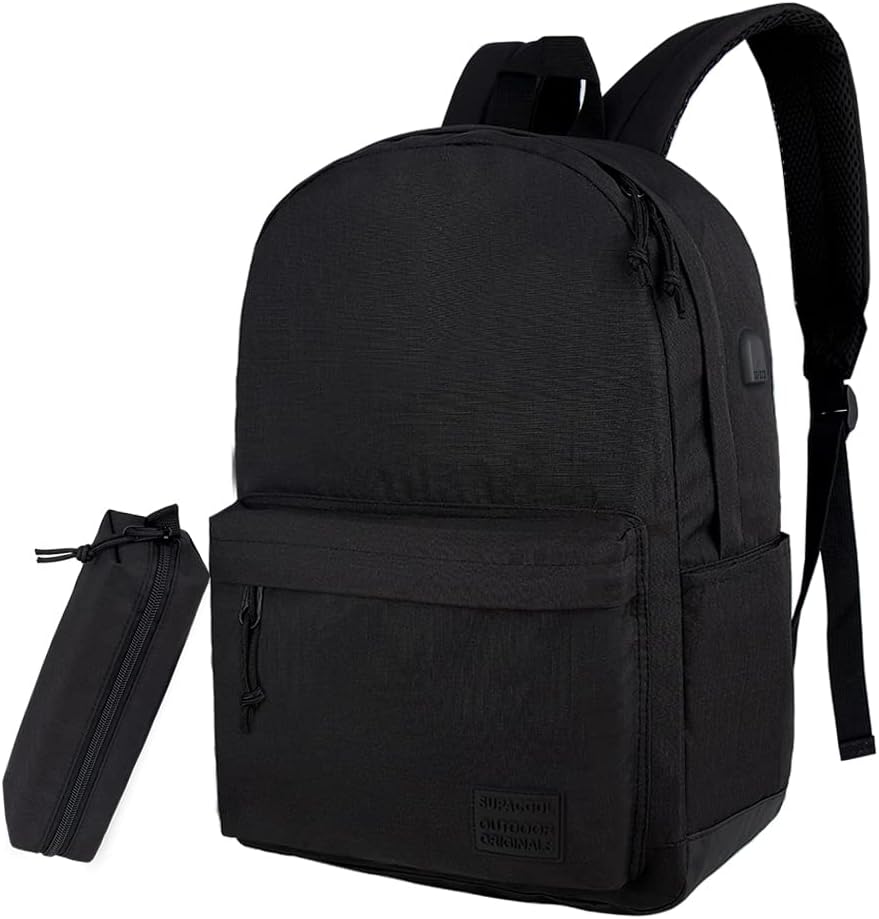 SUPACOOL Casual Laptop Backpack for Men and Women, Work backpack, Black Backpacks, College School Backpack for Boys and Girls, Lightweight Travel Back Pack(Black)