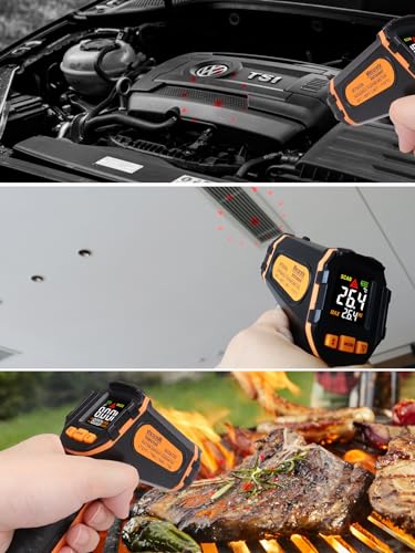 Mecurate Infrared Thermometer Gun -58°F to 1112°F, Laser Temperature Gun with Adjustable Emissivity, Max/Min/Hold for Cooking, BBQ, Freezer, Industrial Use,with Long Probe Meat Thermometer