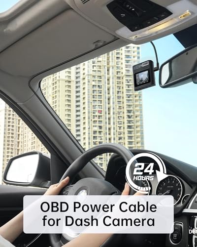 OBD OBD2 Power Cable for Dash Camera, OBDII to USB C Adapter Hardwire Kit 24 Hours Surveillance with Low Voltage Protection(11.6V Auto-Cutoff) for Dashcam, GPS, Radar, 12-36V to 5V/3A (3.5m/11.5ft)