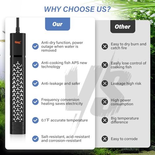 hygger 500w Aquarium Heater, Submersible Fish Tank Heater with Digital LED Controller and Intelligent Leaving Water Automatically Stop Heating System,for 75-130 Gallon Tanks - size: 500W (for 75-130 gallon)