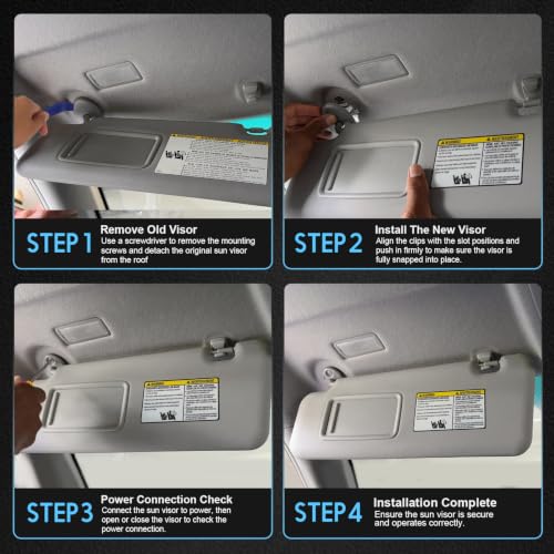 ItranMc Sun Visor Driver&Passenger Side for 2008-2013 Toyota Highlander - color: (Gray)Left & Right Side