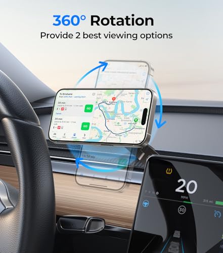 Tesla Phone Mount Qi2 Charger for iPhone MagSafe 【Hidden Foldable Design】 15W Wireless Charging, Universal Car Magnetic Dashboard Phone Holder, Tesla Model 3/Y/Cybertruck Accessories - size: Screen+Charger