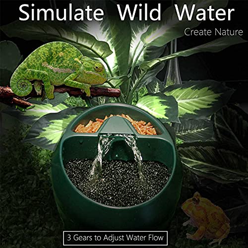 Reptile Waterfall Fountain & Feeder - Automatic Water Dispenser, Food Trough for Chameleon, Bearded Dragon, Turtle, Snake, Frog, Gecko