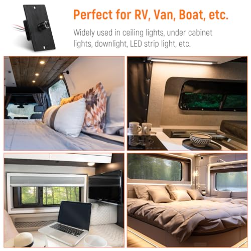 12 Volt PWM LED Dimmer Switch 15A 180W, Push On Off, Rotary Knob Dimming,12V 24V Light Dimmer for RV Boat Truck Camper Van Trailer Light Fixtures, LED Strip Light (Black Panel) - color: Black