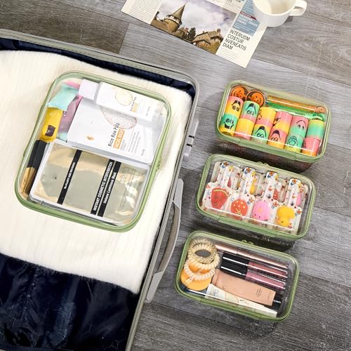 4 pcs Clear Zipper Pouches,Hard Shell Zipper Case,Toiletry Bag for Travel - color: Mint Green, size: M+3S