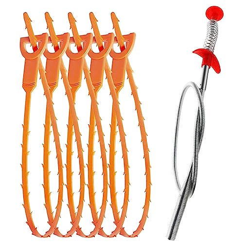 SDTC Tech 6-Pack 24 Inch Snake Drain Cleaner and 20 Inch Hair Clog Remover Flexible Spring Pipeline Claw Hook Retriever for Sewer Toilet Kitchen Sink Bathroom Tub - color: 5pcs 20inch+ 1pcs 24inch