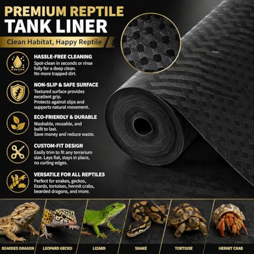 Reptile Tank Liner Non-Slip Washable Reptile Substrate - Easy Clean Custom Fit Terrarium Bedding for Snakes Geckos Lizards Tortoises Bearded Dragons