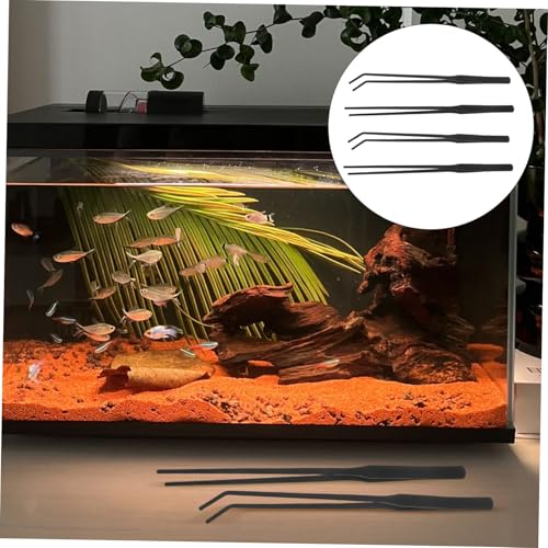 POPETPOP 4pcs Long Aquarium Tweezers Stainless Steel Curved and Straight Tongs Plant Food Tweezers Fish Tank Tools Reptile Feeding