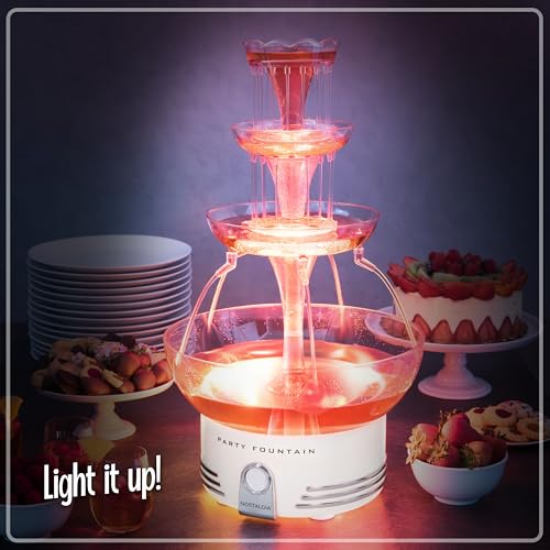 Nostalgia Countertop Retro Lighted Party Beverage Fountain – 1.5 Gallon Capacity, 3-Tiered Cascading Tower with LED Base - Perfect for Punch, Juice, Wine, Champagne & More - style: Lighted Party Fountain White