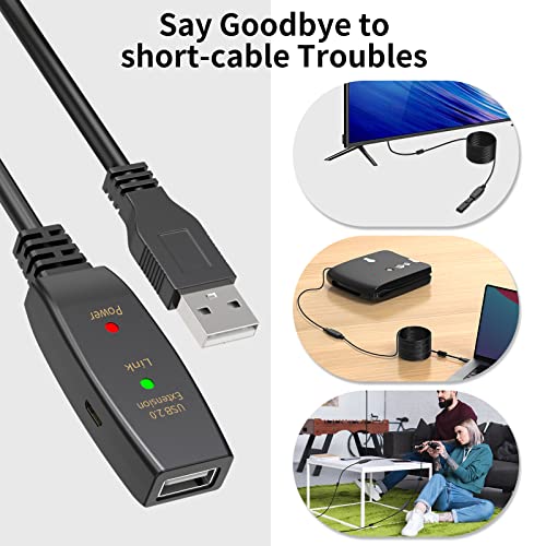 30FT Active USB Extension Cable 2.0 Male to Female with A Extension chipset Signal Booster - Active Extension/Repeate - color: USB 2.0 Extension Cable Black, size: 30FT