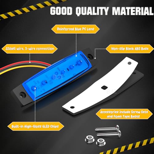 BJZ 3.8" Strobe+Steady Marker Lights Strip Dual Function Blue Trailer LED Side Clearance Tail Bumper Griller Flash Lights 12V Running Warning Waterproof Light for Trailer Truck Van RV ATV Bus, 10Pcs - color: Blue, 10Pcs