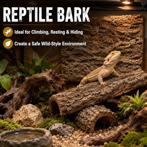 RHBLME 4 Pack Cork Bark, 11.8" L x 7.8" W Cork Bark for Reptiles, Cork Bark for Terrarium, Reptile Tank Background Terrarium Backdrop Wall Decor Natural Reptile Climbing Mat